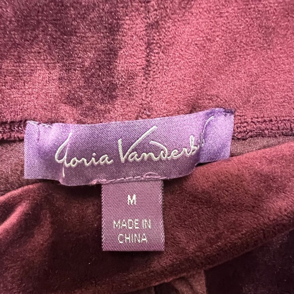 Gloria Vanderbilt Velour Lounge Pants Burgundy Drawstring Waist Wide Leg Size M - Picture 6 of 8